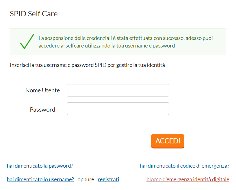 Sospensione Credenziale Di Livello Massimo Per Accedere Al Self Care