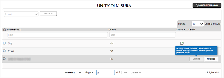 Modifica e o rimozione unità di misura aggiuntive censiti ed estrazione