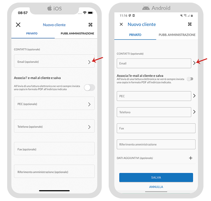 Inserimento clienti privati o fornitori tramite