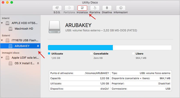 Formattazione aruba key (mac)