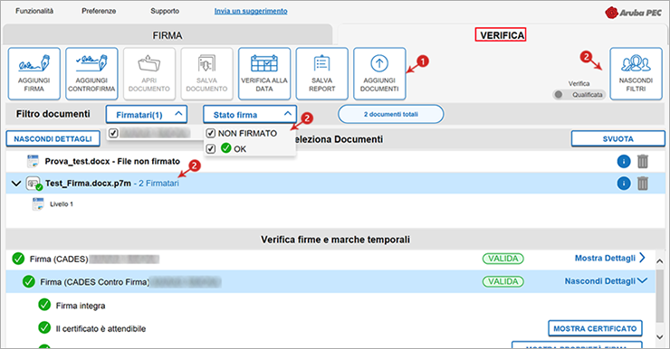 Aruba Sign verifica di file firmati | Guide pec.it
