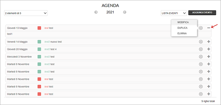 Modalità di visualizzazione eventi in agenda