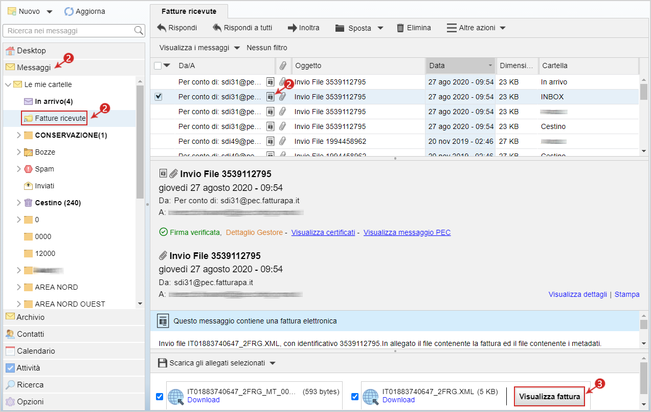 WebMail PEC Classic Leggere E Archiviare Le Fatture Ricevute Guide 