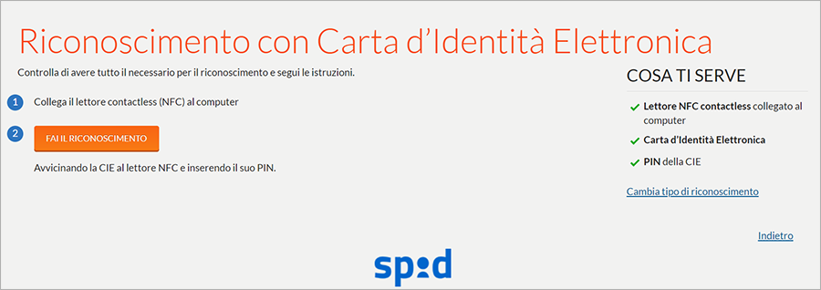SPID - Attivazione e conferma identità con Carta di Identità Elettronica  (CIE)